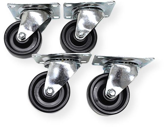 Middle Atlantic 5W Commercial grade casters with 1,300 lb, 4 Pack; Black; Commercial grade casters with 1,300 lb. capacity; Can bolt directly to Slim 5 rack, or fit within skirted base; Set of 4 commercial grade casters non-locking style; Add 3-7/8
