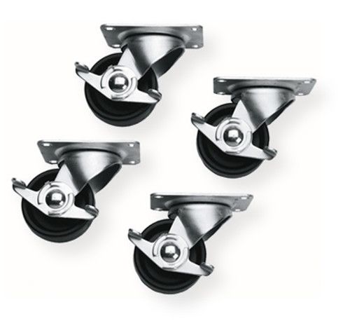 Middle Atlantic 5WL Slim 5 Series Locking Casters 4 Pack; Black; Commercial grade casters with 1,300 lb. capacity; Can bolt directly to Slim 5 rack, or fit within skirted base; Set of 4 commercial grade casters (2 locking, 2 non-locking); Add 3-7/8