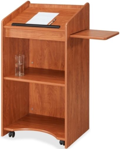 Oklahoma Sound 600-CH Aristocrat Contour Non-Sound Floor Lectern, Wild Cherry, Perfect lectern for the most demanding, upscale look, Contoured style with radius curves, Woodgrain thermofused melamine laminate on 3/4