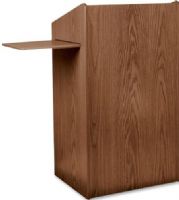 Oklahoma Sound 600-MO Aristocrat Contour Non-Sound Floor Lectern, Medium Oak, Perfect lectern for the most demanding, upscale look, Contoured style with radius curves, Woodgrain thermofused melamine laminate on 3/4" flakeboard, Two built in shelves and side mounted slide-out shelf for A/V presentation equipment, Accented by attractive T-Mold edging (600MO 600 MO) 