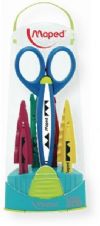 Maped 601005 Craft Scissor Set; Contains one pair of scissors and five sets of interchangeable blades; Sleek and fun patterns are great for craft projects; For children and adults; 5 different decorative cutting patterns in one pair of scissors by simply switching out the interchangeable blades included with the set; UPC 315414601005 (601005 CRAFT-601005 SET-601005 SCISSOR-601005 MAPED601005 MAPED-601005) 