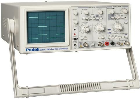 Protek 6020 Dual Trace Oscilloscope with Alt-Mag, 20MHz Bandwidth, Alt-Mag sweep for simultaneous display of main and X10 magnified trace, alternate trigger for a stable display of unrelated signals, X10 Horizontal Magnification, replaces 6502, 50/60Hz of  Frequency,  40W of  Power Consumption, 2KV  Acceleration Voltage, Z-axis modulation (6020 Protek6020 Protek-6020 Protek 6020)