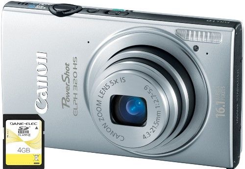 Canon 6021B001-2-KIT PowerShot ELPH 320 HS Digital Camera, Silver with 4GB High Speed SD Card, 3.2-inch TFT Touch Panel Color LCD with wide viewing angle, 16.1 Megapixel High-Sensitivity CMOS sensor and DIGIC 5 Image Processor, 4x Digital Zoom, Focal Length 4.3 (W) - 21.5mm (T) (35mm film equivalent: 24 - 120mm) (6021B0012KIT 6021B0012-KIT 6021B001-2KIT 6021B001 2-KIT)