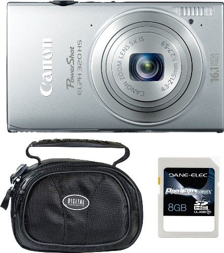 Canon 6021B001-3-KIT PowerShot ELPH 320 HS Digital Camera, Silver with BL-304 Case & 8GB SD Memory Card, 3.2-inch TFT Touch Panel Color LCD with wide viewing angle, 16.1 Megapixel High-Sensitivity CMOS sensor and DIGIC 5 Image Processor, 4x Digital Zoom, Focal Length 4.3 (W) - 21.5mm (T) (35mm film equivalent: 24 - 120mm), UPC 837654978764 (6021B0013KIT 6021B0013-KIT 6021B001-3KIT 6021B001 3-KIT)