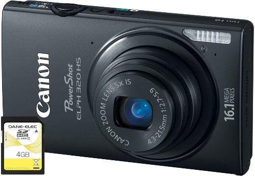 Canon 6024B001-2-KIT PowerShot ELPH 320 HS Digital Camera, Black with 4GB SD Memory Card, 3.2-inch TFT Touch Panel Color LCD with wide viewing angle, 16.1 Megapixel High-Sensitivity CMOS sensor and DIGIC 5 Image Processor, 4x Digital Zoom, Focal Length 4.3 (W) - 21.5mm (T) (35mm film equivalent: 24 - 120mm), UPC 091037253231 (6024B0012KIT 6024B0012-KIT 6024B001-2KIT 6024B001 2-KIT)