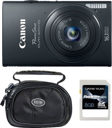 Canon 6024B001-3-KIT PowerShot ELPH 320 HS Digital Camera, Black with BL-304 Case & 8GB SD Memory Card, 3.2-inch TFT Touch Panel Color LCD with wide viewing angle, 16.1 Megapixel High-Sensitivity CMOS sensor and DIGIC 5 Image Processor, 4x Digital Zoom, Focal Length 4.3 (W) - 21.5mm (T) (35mm film equivalent: 24 - 120mm) (6024B0013KIT 6024B0013-KIT 6024B001-3KIT 6024B001 3-KIT)