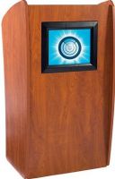 Oklahoma Sound 612 Vision Lectern, Screen has the ability to display images uploaded with an SD-card or flash drive, Perfect lectern solution for customizing logos, 15" LCD screen built into the front of the unit, Enables a speaker to bring a presentation to life by displaying diagrams and photos, Designed with a new sleek curved shape in a modern cherry laminate, Provides a contemporary look for a variety of venues, UPC 604747606121 (612 OKLAHOMASOUND612 OKLAHOMASOUND-612 OKLAHOMASOUND 612) 
