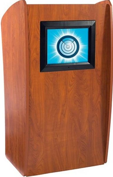 Oklahoma Sound 612 Vision Lectern, Screen has the ability to display images uploaded with an SD-card or flash drive, Perfect lectern solution for customizing logos, 15