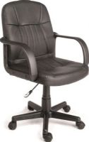 Comfort Products 60-5607M Mid Back Leather Office Chair, Genuine split leather, Molded polypropylene loop arms, Molded nylon base, All surface casters, 17.5" - 20.38" Adjustable seat height, 18.12" W Back Width, 20.25" H Back Height, 18.12" W Seat Width, 17.75" D Seat Depth, Black Finish (60-5607M 60 5607M 605607M) 