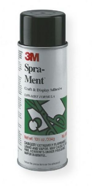3M 6060 Spra Ment 10.75oz Spray Adhesive; A strong and translucent craft and display spray adhesive; Grabs and holds almost instantly; For display work, mounting signs, lettering, fabrics, cork, etc; Bond foam, cardboard, plastic sheeting, foil, and almost any lightweight material; For hobby and craft, it bonds glitter, sand, seeds, etc; UPC 021200010163 (6060 SPRAY6060 ADHESIVE-6060 3M6060 3M-6060 3-M-6060)