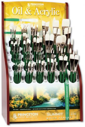 Princeton 6100D Better White Synthetic Bristel Oil And Acrylic Brush Display; 143 assorted long handle brushes; Long handle white synthetic bristle brush; Interlocked hairs for greater resilience and increased brush control; Standard brush for every art store; Dimensions 12.75