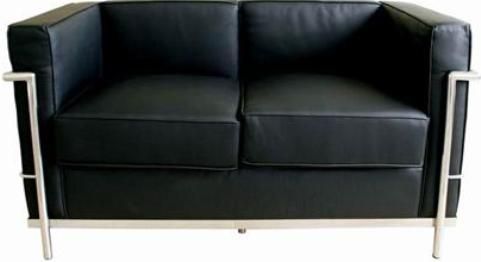 Wholesale Interiors 610-LOVE-BK Loveseat Le Corbusier Style, Elegant piped edging, Sleek leather and leather match upholstery, Sturdy stainless steel frame, Unique block design with elegant piped edging, Comfortable high density foam fill, Modern style, 16