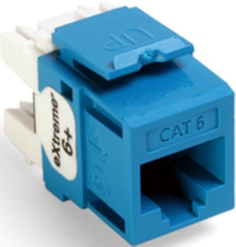 Leviton 61110-RL6 eXtreme Cat 6 Component-Rated UTP QuickPort Connector, Blue, Terminates 26-22 gauge solid conductors, Capable of multiple re-terminations, Gas-tight IDC connectors prevent corrosion, Dual-layer T568B/T568A wiring label simplifies punchdown, Patented Retention Force Technology protects tines from damage from 4- or 6-pin plugs, UPC 078477144657 (61110RL6 61110 RL6)