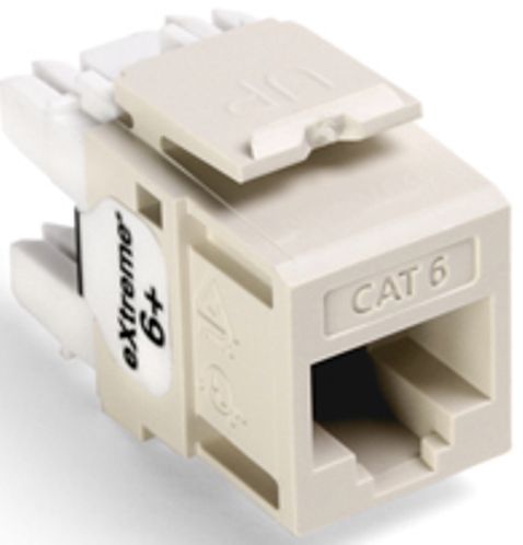 Leviton 61110-RT6 eXtreme Cat 6+ QuickPort Connector, White, Terminates 26-22 AWG solid conductors, Capable of multiple reterminations, Gas-tight IDC connectors prevent corrosion, Dual-layer T568B/T568A wiring label simplifies punchdown, Patented Retention Force Technology protects tines from damage from 4- or 6-pin plugs, UPC 078477600849 (61110RT6 61110 RT6)