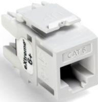 Leviton 61110-RW6 eXtreme Cat 6+ QuickPort Connector, White, Terminates 26-22 AWG solid conductors, Capable of multiple reterminations, Gas-tight IDC connectors prevent corrosion, Dual-layer T568B/T568A wiring label simplifies punchdown, Patented Retention Force Technology protects tines from damage from 4- or 6-pin plugs, UPC 078477144596 (61110RW6 61110 RW6) 