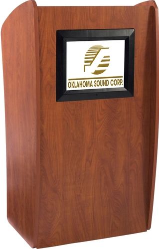 Oklahoma Sound 612-CH The Vision Basic Non Sound Floor Lectern with Screen, Wild Cherry, 15-inch LCD screen built into the front of the unit, Aspect Ratio 4:3, Resolution 1024x768, Includes a remote control, Supported Formats JPEG/MPEG/MP3, Moves easily on four concealed casters, two locking (612CH 612 CH)