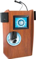 Oklahoma Sound 612-S/LWM-6 Vision Lectern, 15" Screen, JPEG / MPEG / MP3 Supported Formats, 30 W Amplifier Power, Internally mounted, 2 A Fuse, Tie-clip lavalier wireless mic, Switchable to two frequencies, Internally mounted; with LED indicator, 2 x Speakers, 1 x 4" Woofer, 1 x 2.5" Dome Tweeter, 8 ohms, 4 x Volume , 1 x Bass/treble , 1 x On/off, Two Shelf, Two Shelf, 2 x Microphone jack,  UPC 604747612610 (612 S LWM 6 612-S-LWM-6 612SLWM6 612-S/LWM-6) 