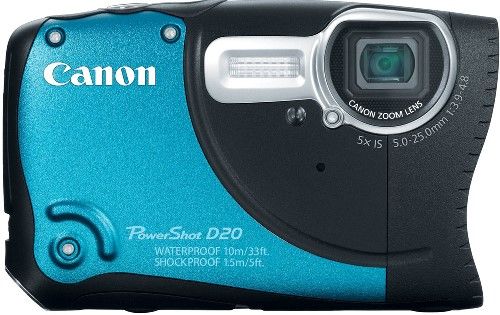 Canon 6145B001 PowerShot D20 Outdoor Digital Camera, Waterproof to 33 feet, Temperature resistant from 14-104F and shockproof up to 5.0 feet, 3.0-inch TFT Color with wide-viewing angle, 12.1 Megapixel High-Sensitivity CMOS sensor and DIGIC 4 Image Processor, 5x Optical Zoom with 28mm wide angle, 4x Digital Zoom, UPC 013803146264 (6145-B001 6145 B001 6145B-001 6145B 001)