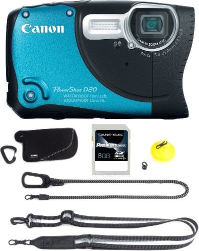 Canon 6145B001-3-KIT PowerShot D20 Outdoor Digital Camera with AKT-DC2 Acessory Kit Card & 8GB SD Memory Card, Waterproof to 33 feet, Temperature resistant from 14-104F and shockproof up to 5.0 feet, 3.0-inch TFT Color with wide-viewing angle, 12.1 Megapixel High-Sensitivity CMOS sensor and DIGIC 4 Image Processor (6145B0013KIT 6145B0013-KIT 6145B001-3KIT 6145B001 3-KIT)