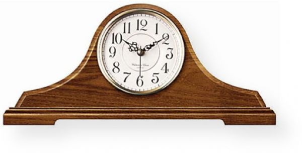 Infinity Instruments 620-OAK Oak Tambour Table Top Clock, Traditional Oak Mantel, Black Ornate Metal Hands, Glass Lens, Westminster Chime Every Hour, White Colored Dial, Dimensions H 7.5