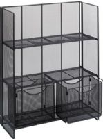 Safco 6240BL Onyx Fold-Up Shelving, Black, 2 Pull out Bins/3 Shelves, 50 lbs. per shelf Capacity, Steel Material, GREENGUARD, Tracks for two file folder bins which are included, Dimensions 27 1/2"w x 11"d x 34 1/4"h, Weight 25 lbs. (6240-BL 6240 BL 6240B) 