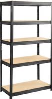 Safco 6245BL Boltless Steel and Particleboard Shelving 36x18, Black Powder Coat Finish, 1" Increments Shelf Adjustablity, 5 Shelves, 950lbs per shelf (evenly distributed) Capacity, Wood (support boards)/Steel Materials, Dimensions 36"w x 18"d x 72"h (6245-BL 6245 BL 6245B) 