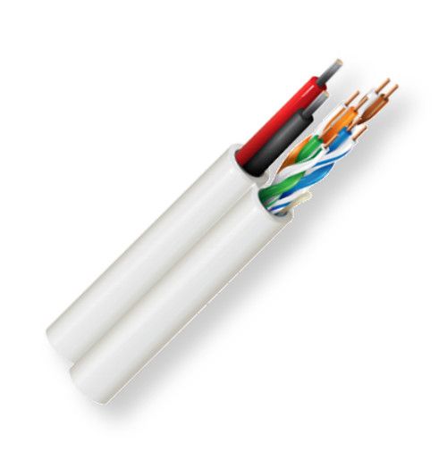 BELDEN6288US0091000, Model 6288US, 2-Conductor 16 AWG and 4-Pair, UTP, PTZ Control and Power Siamese Cable; Plenum CMP-Rated; White Color; Cat5e 4-24 AWG solid bare copper data pairs with FEP insulation; 2-16 AWG stranded bare copper conductors with FEP insulation; Siamese Flamarrest jacket; UPC 612825174622 (BELDEN6288US0091000 TRANSMISSION CONNECTIVITY CONDUCTOR WIRE)