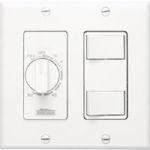 Broan 62W 60 Minute Time Control with two rocker switches, White Wall Control; Two separate 120V, 15 amp on/off rocker switches (20 amp total); 120V, 20 amps or 240V, 10 amp timer; Timer operates continuously or for any set period up to 60 minutes; Fits two-gang box (62W 62W 62W) 
