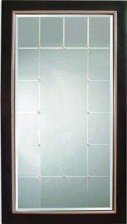 Bassett Mirror 63075-1625EC Model 63075-1625 Old World Fiona Leaner Mirror; Contemporary pattern etched into the mirror, while the striking black frame sets off an antiqued silver detail; Dimensions 46