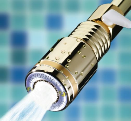 Oxygenics 63121 SkinCare Series Fixed Showerhead, Gold with Comfort Control, 2.5 GPM max, Patented technology, Eliminates clogging, Extremely durable, Resists corrosion, Self-pressurizing, Lifetime guaranteed, Saves up to 70% water, Comfort control lever, Custom branding, UPC 010147631210 (63-121 631-21)