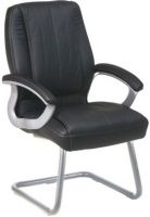 Office Star 6315-663 Quick Assembly Technology Visitors Chair in Black Leather with Sled Bottom, Thick padded contour seat and back, Built-in lumbar support, Quick assembly technology chair design, Black leather, Heavy duty titanium or silver finished base and black endcaps, 21" W x 20" D x 3.5" T Seat Size, 21" W x 24.5" H x 3.5" T Back Size (6315 663 6315663) 
