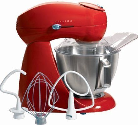 Hamilton Beach 63222 Eclectrics All-Metal Stand Mixer, Moroccan Red, 12 settings, Quick-release, Bowl locks to base; 2 piece pouring shield (63 222 63-222)