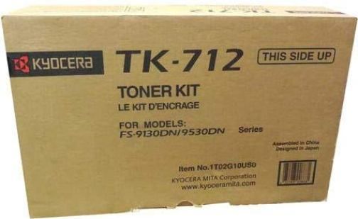 Kyocera 1T02G10US0 model TK-712 Toner Cartridge, Laser Print Technology, Black Print Color, For use with Kyocera Laser Printers FS-9130 and FS-9530, 10800 Pages Yield at 5% Average Coverage Typical Print Yield, UPC 632983008898 (1T02G10US0 1T02G-10US0 1T02G 10US0 TK712 TK-712 TK 712)