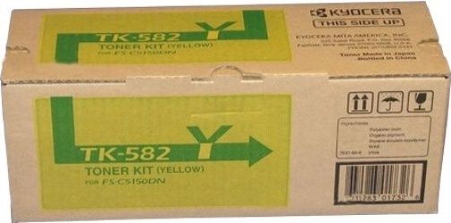 Kyocera 1T02KTAUS0 model TK-582Y Toner Cartridge, Laser Print Technology, Yellow Print Color, 2800 Pages Typical Print Yield, For use with Kyocera Mita FSC5150DN Printer, UPC 632983017326 (1T02KTAUS0 1T02-KTAUS0 1T02 KTAUS0 TK582Y TK-582Y TK 582Y)