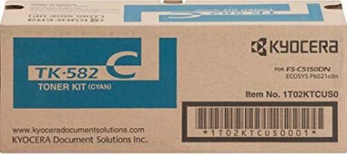 Kyocera 1T02KTCUS0 model TK-582C Toner Cartridge, Laser Print Technology, Cyan Print Color, 2800 Pages Typical Print Yield, For use with Kyocera Mita FSC5150DN Printer, UPC 632983017388 (1T02KTCUS0 1T02-KTCUS0 1T02 KTCUS0 TK582C TK-582C TK 582C)