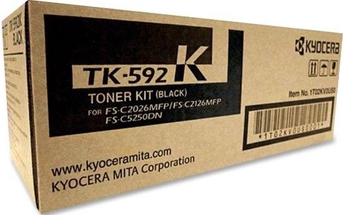 Kyocera 1T02KV0US0 Model TK-592K Toner Cartridge, Black Print Color, Laser Print Technology, 7000 Pages Typical Print Yield, For use with Kyocera Ecosys FS-C5250DN Printer and Kyocera Mita Printers FS-C2026, FS-C2126, FS-C2526, FS-C5150DN, FS-C5250DN, FS-C2126MFP, FS-C2026MFP, UPC 632983017425 (1T02KV0US0 1T02-KV0US0 1T02 KV0US0 TK592K TK-592K TK 592K)