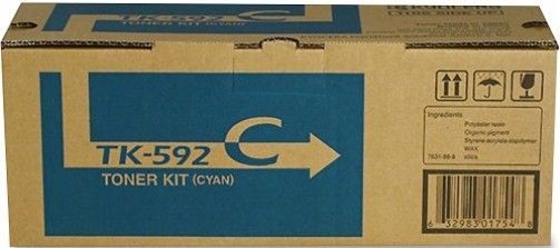 Kyocera 1T02KVCUS0 Model TK-592C Toner Cartridge, Cyan Print Color, Laser Print Technology, 5000 Pages Typical Print Yield, For use with Kyocera Ecosys FS-C5250DN Printer and Kyocera Mita Printers FS-C2026, FS-C2126, FS-C2526, FS-C5150DN, FS-C5250DN, FS-C2126MFP, FS-C2026MFP, UPC 632983017548 (1T02KVCUS0 1T02-KVCUS0 1T02 KVCUS0 TK592C TK-592C TK 592C)