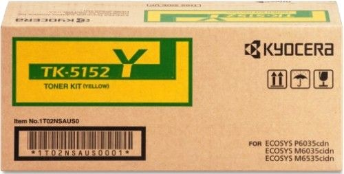 Kyocera 1T02NSAUS0 Model TK-5152Y Toner Cartridge, Yellow Print Color, Laser Print Technology, 10000 Pages Yield at 5% Average Coverage Typical Print Yield, For use with Kyocera ECOSYS Printers M6035cidn, P6035cdn and M6535cidn, UPC 632983034422 (1T02NSAUS0 1T02N-SAUS0 1T02N SAUS0 TK5152Y TK-5152Y TK 5152Y)