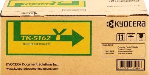 Kyocera 1T02NTAUS0 model TK-5162Y Toner Cartridge, Yellow Print Color, Laser Print Technology, For use with Kyocera Ecosys P7040cdn Printer, 12000 Pages Yield at 5% Average Coverage Typical Print Yield, UPC 632983034743 (1T02NTAUS0 TK5162Y TK-5162Y TK 5162Y)