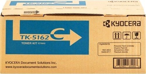 Kyocera 1T02NTCUS0 model TK-5162C Toner Cartridge, Cyan Print Color, Laser Print Technology, For use with Kyocera Ecosys P7040cdn Printer, 12000 Pages Yield at 5% Average Coverage Typical Print Yield, UPC 632983034903 (1T02NTCUS0 TK5162C TK-5162C TK 5162C)