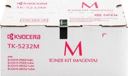 Kyocera 1T02R9BUS0 model  TK-5232M Toner Cartridge, High Yield Type, Laser Print Technology, Magenta Print Color, 2200 Pages Typical Print Yield, For use with Kyocera Printers P5021cdw, M5521cdw and P5021cdn, UPC 632983037423 (1T02R9BUS0 1T02-R9BU-S0 1T02 R9BU S0 TK5232M TK-5232M TK 5232M)