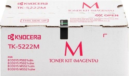 Kyocera 1T02R9BUS1 model TK-5222M Toner Cartridge, Magenta Print Color, Standard Yield Type, Laser Print Technology, 1200 Pages Yield Typical Print Yield, For use with Kyocera Printers P5021cdw, M5521cdw and P5021cdn, UPC 632983037447 (1T02R9BUS1 1T02-R9BU-S1 1T02 R9BU S1 TK5222M TK-5222M TK 5222M)