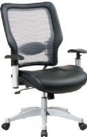 Office Star 63-58612 Space Air Grid Back Layered Leather Seat Managers Chair, Air Grid Back with adjustable Lumbar Support, Layered Leather Seat, One Touch Pneumatic Seat Height Adjustment, 2-to-1 Synchro Tilt Control with Adjustable Tilt Tension, Height Adjustable Arms with P.U Pads, Platinum Finished Aluminum Base with Dual (6358612 63 58612 OfficeStar) 