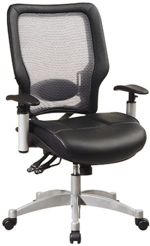 Office Star 63-58632 Space Air Grid Back Layered Leather Seat Managers Chair, Air Grid Back with adjustable Lumbar Support, Layered Leather Seat, One Touch Pneumatic Seat Height Adjustment, Dual Function Control with Adjustable Tilt Tension, Height Adjustable Arms with P.U Pads, Platinum Finished Aluminum Base with Dual (6358632 63 58632 OfficeStar)
