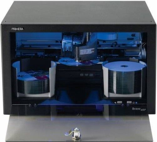 Primera 63770 Bravo XRP-Blu Disc Publisher, Up to 100-disc capacity, Color inkjet printing at up to 4800 dpi, Two high-speed recordable DVD/CD drives, Includes burning and printing software for Windows XP/2000/Vista and Mac OS X, 10.4 or higher, Maximum Print Width 4.724
