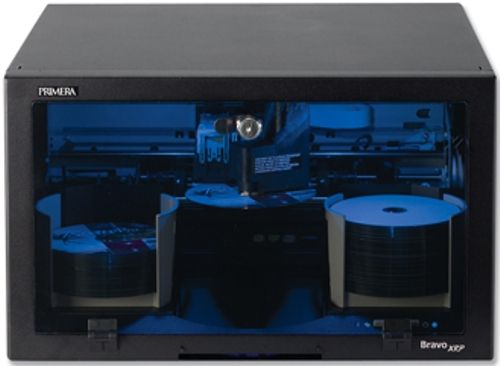 Primera 63780 Bravo XRP CD/DVD Publisher, Up to 100-disc capacity, Color inkjet printing at up to 4800 dpi, Two high-speed recordable DVD/CD drives, Includes burning and printing software for Windows XP/2000/Vista and Mac OS X, 10.4 or higher, Maximum Print Width 4.724