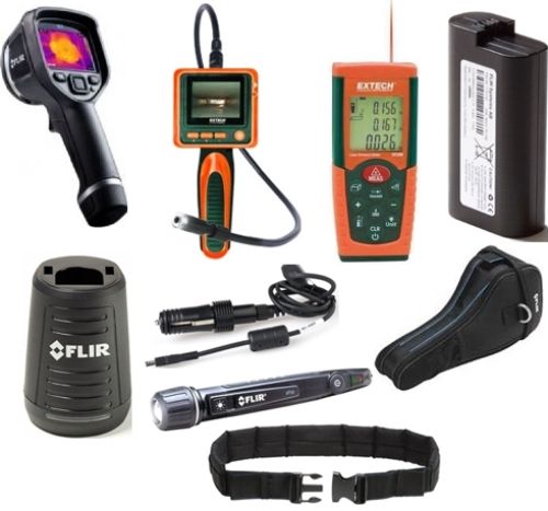 FLIR 63901-GCT General Contractor Troubleshooting Package; Includes: 63901-0101 Model E4 Infrared Camera, Extech BR70 Video Borescope Inspection Camera, Extech DT200 Laser Distance Meter, T198509 Car Charger, T198531 External Charger, T198487 Extra Battery, T198484 Pouch Case, T911093 Tool Belt and VP50 Non-Contact Voltage (NCV) Detector + Flashlight (63901GCT 63901 GCT) 