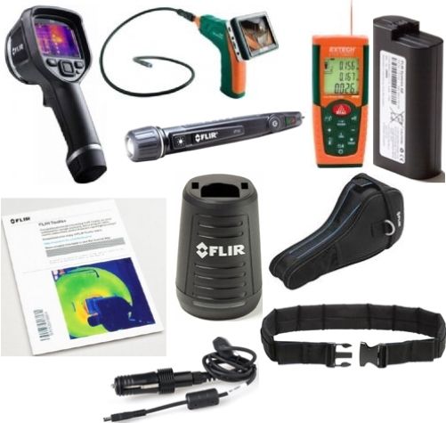 FLIR 63902-GCT General Contractor Pro Package; Includes: 63902-0202 Model E6 Infrared Camera, BR250 Video Borescope/Wireless Inspection Camera, DT300 Laser Distance Meter, T198509 Car Charger, T198531 External Charger, T198487 Extra Battery, T198484 Pouch Case, T911093 Tool Belt, T198583 FLIR Tools+ Scratchcard and VP50 Non-Contact Voltage (NCV) Detector + Flashlight (63902GCT 63902 GCT) 