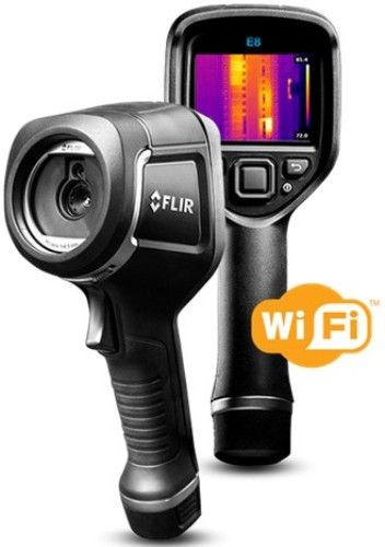 FLIR 63908-0905 Model E8-XT Infrared Camera with Extended Temperature Range, MSX and WiFi, 320x240 IR Resolution/9Hz, f-number 1.5, Field of view (FOV) 45x34 degrees, Automatic Adjust/Lock Image, 1.6 ft. Minimum Focus Distance, 3.4 mrad Spatial resolution (IFOV), 7.513 um Spectral Range, 640x480 Digital Camera Resolution, UPC 845188018801 (FLIR639080905 FLIR 63908-0905 E8-XT INFRARED)