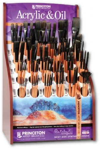 Princeton 6400D Catalyst, Polytip Bristle Long Handle Brush Display Assortments; 89 long handle brushes; Super stiff, extremely responsive, flexible silicone synthetic bristles that hold a high volume of paint while providing smooth application; Designed for heavy-body acrylics and mediums, but can also work with oils, acrylics, water miscible oils, plaster, clay, and even frosting (PRINCETON6400D PRINCETON 6400D 6400 D PRINCETON-6400D 6400-D)